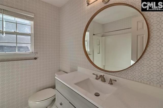 2 Alverston Ct, Irmo, SC 29063 - bathroom featuring toilet, vanity, and wallpapered walls
