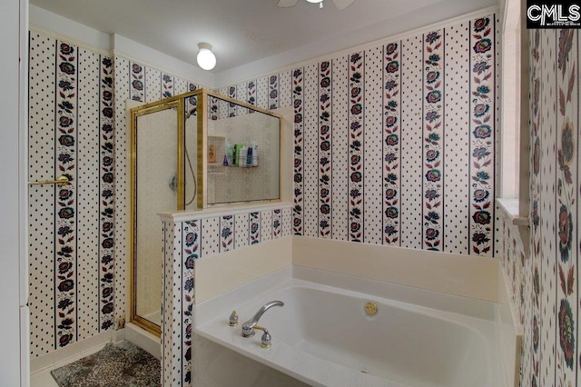 115 Chestnut Woods Ln, Columbia, SC 29212 - full bath with a bath, a shower stall, and wallpapered walls