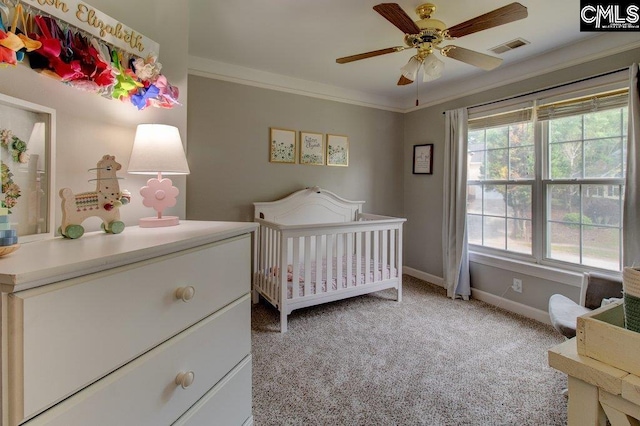 115 Chestnut Woods Ln, Columbia, SC 29212 - bedroom with a crib, light carpet, baseboards, and ornamental molding