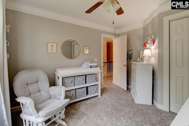 115 Chestnut Woods Ln, Columbia, SC 29212 - sitting room featuring ceiling fan, carpet, and ornamental molding