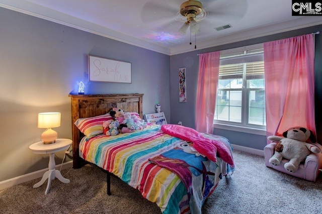 115 Chestnut Woods Ln, Columbia, SC 29212 - carpeted bedroom featuring baseboards, crown molding, and a ceiling fan