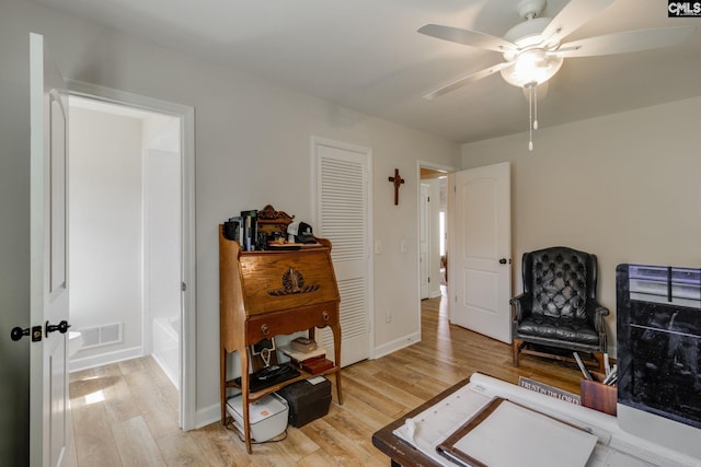 216 Jacobs Mill Pond Rd, Elgin, SC 29045 - sitting room featuring light wood-style floors, a ceiling fan, and baseboards