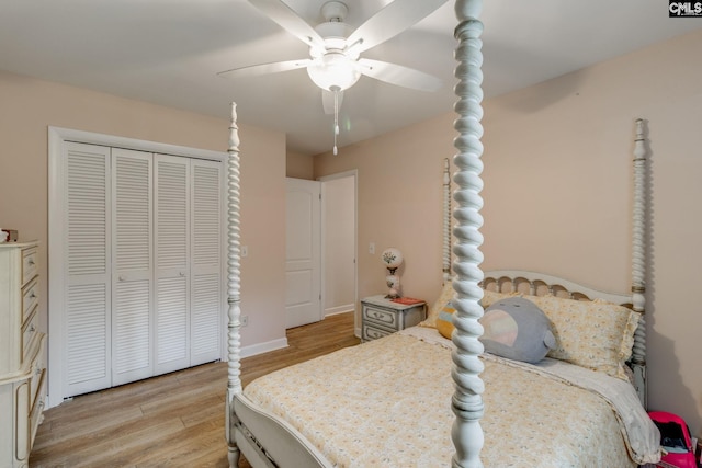 216 Jacobs Mill Pond Rd, Elgin, SC 29045 - bedroom featuring light wood finished floors, a closet, ceiling fan, and baseboards