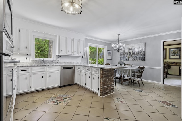 111 Rusty Barn Rd, Columbia, SC 29212 - kitchen with dishwasher, a peninsula, a chandelier, healthy amount of natural light, and crown molding