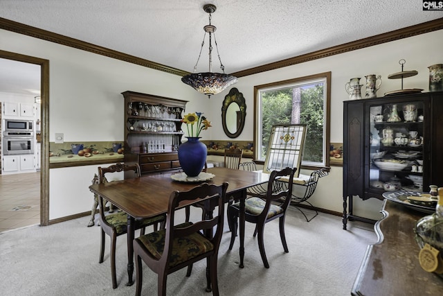 111 Rusty Barn Rd, Columbia, SC 29212 - dining space with ornamental molding, a textured ceiling, and light colored carpet