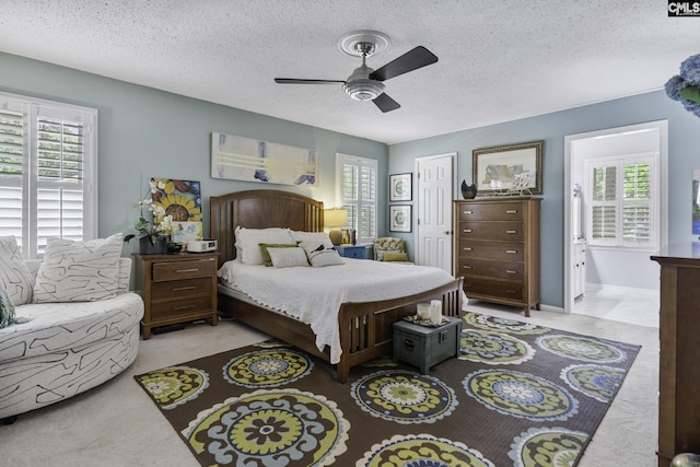 111 Rusty Barn Rd, Columbia, SC 29212 - carpeted bedroom with multiple windows, a textured ceiling, and ceiling fan