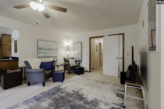 111 Rusty Barn Rd, Columbia, SC 29212 - living area featuring light carpet, a textured ceiling, and ceiling fan
