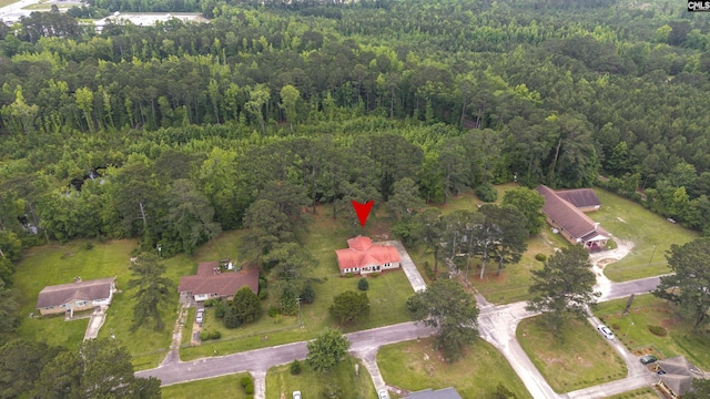137 Wingate St, Darlington, SC 29532 - aerial view of property and surrounding area with a heavily wooded area