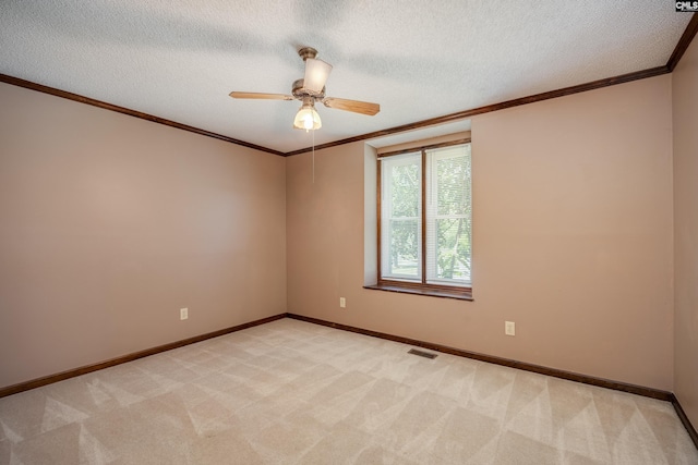 800 Wotan Rd, Columbia, SC 29229 - spare room featuring ornamental molding, ceiling fan, light carpet, baseboards, and a textured ceiling