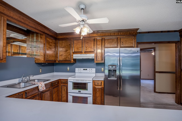 800 Wotan Rd, Columbia, SC 29229 - kitchen featuring double oven range, stainless steel fridge, under cabinet range hood, a sink, and light countertops