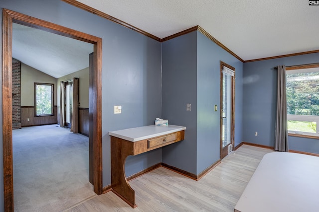 800 Wotan Rd, Columbia, SC 29229 - foyer entrance featuring light wood-style floors, a textured ceiling, baseboards, ornamental molding, and lofted ceiling
