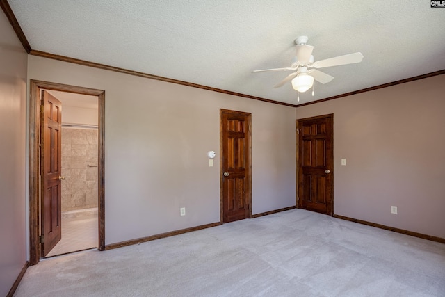 800 Wotan Rd, Columbia, SC 29229 - unfurnished bedroom featuring light carpet, baseboards, ornamental molding, ensuite bath, and a ceiling fan