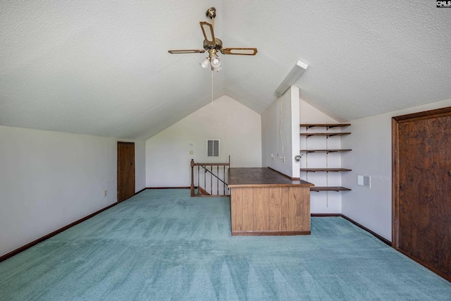800 Wotan Rd, Columbia, SC 29229 - additional living space with lofted ceiling, a ceiling fan, carpet, a textured ceiling, and baseboards