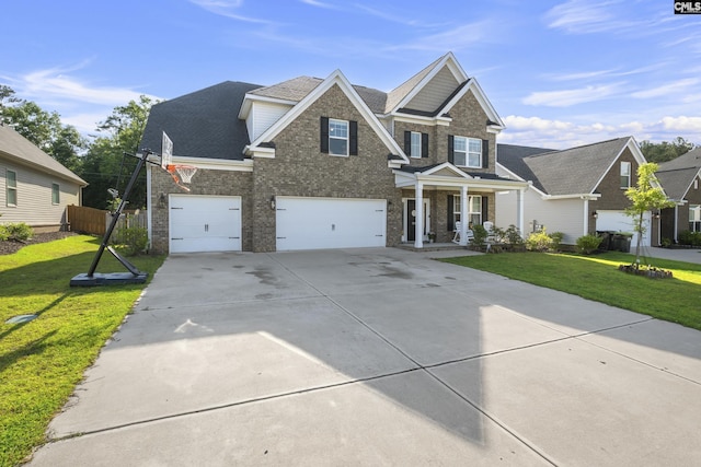 309 Springbrook Way, Chapin, SC 29036 - view of front facade featuring a garage, covered porch, brick siding, concrete driveway, and roof with shingles