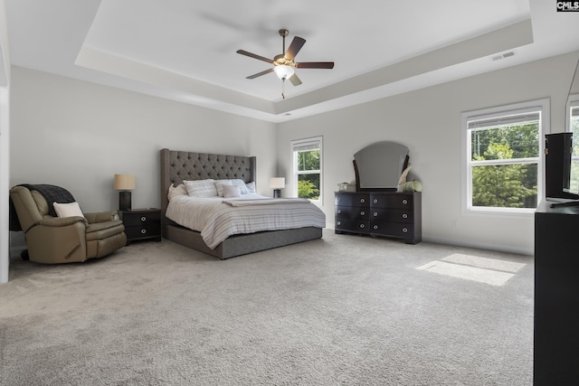 309 Springbrook Way, Chapin, SC 29036 - carpeted bedroom featuring a tray ceiling and ceiling fan