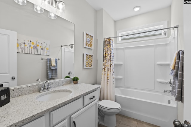 309 Springbrook Way, Chapin, SC 29036 - bathroom featuring vanity, tile patterned floors, shower / tub combo, and toilet