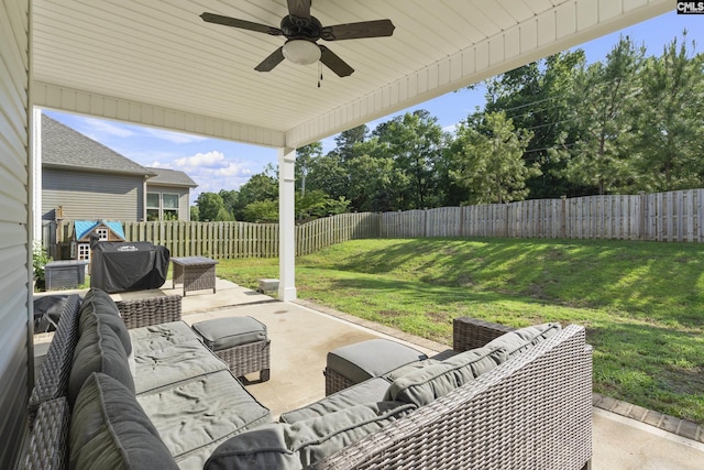 309 Springbrook Way, Chapin, SC 29036 - view of patio with an outdoor living space, a ceiling fan, and a grill