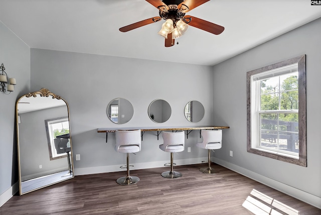 1122 Rawl Rd, Lexington, SC 29072 - dining room featuring wood finished floors, baseboards, and ceiling fan
