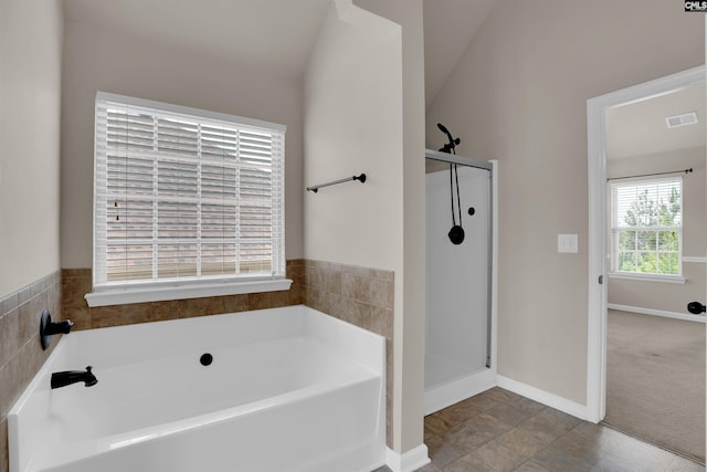 506 Moulton Way W, Columbia, SC 29170 - bathroom with a bath, a stall shower, and baseboards