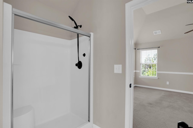 506 Moulton Way W, Columbia, SC 29170 - bathroom featuring a shower stall, baseboards, and ceiling fan