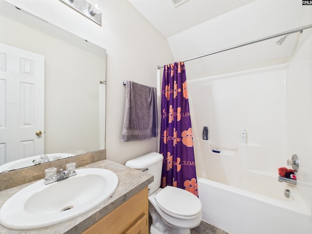 40 Driftwood Ave, Elgin, SC 29045 - bathroom with toilet, vanity, shower / tub combo, and lofted ceiling