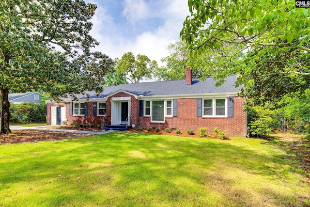 6319 Briarwood Rd, Columbia, SC 29206 - ranch-style house with brick siding, a front yard, a chimney, and a garage