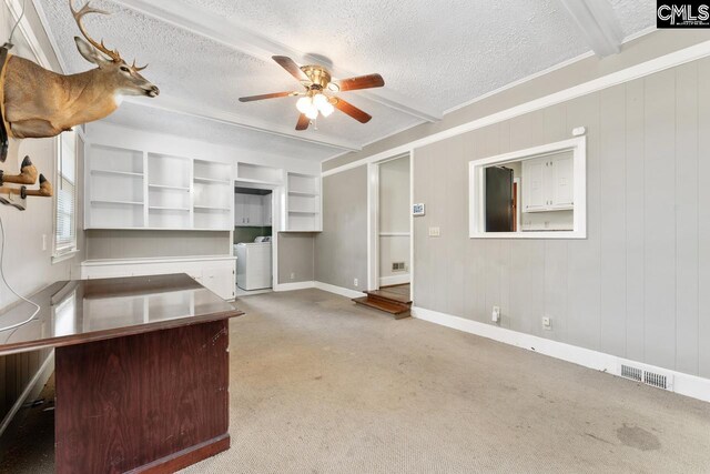 200 Shady Ln, Cayce, SC 29033 - unfurnished office featuring washer / clothes dryer, a textured ceiling, ceiling fan, and carpet flooring