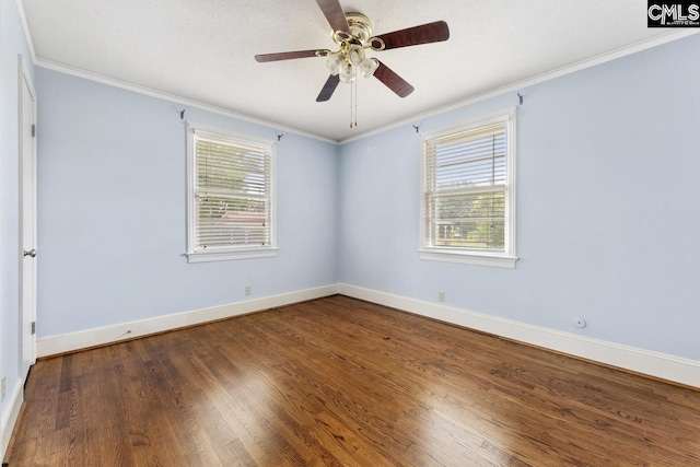200 Shady Ln, Cayce, SC 29033 - empty room featuring ornamental molding, wood finished floors, plenty of natural light, baseboards, and ceiling fan