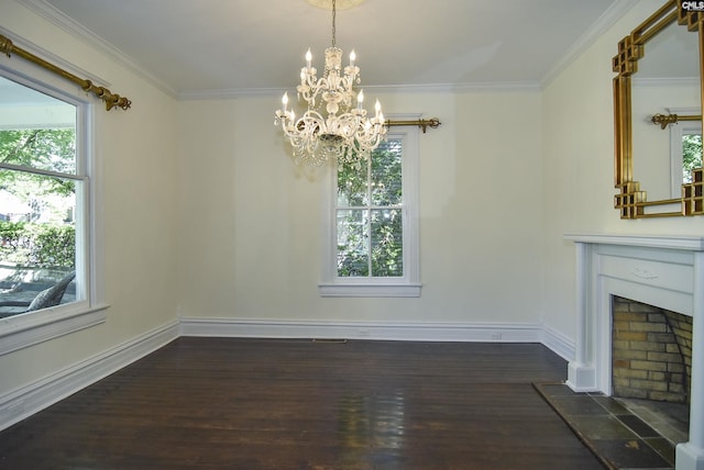 2336 Park St, Columbia, SC 29201 - unfurnished dining area featuring plenty of natural light, a chandelier, dark wood finished floors, and ornamental molding