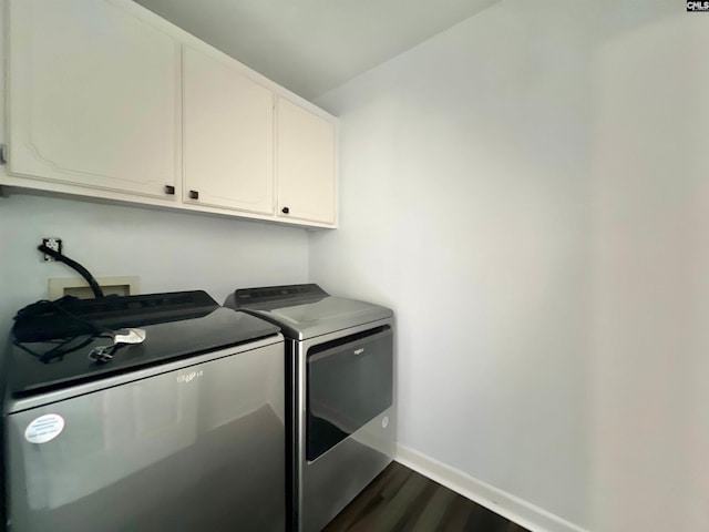 117 Fire Thorn Ln, Columbia, SC 29223 - laundry room with cabinet space, separate washer and dryer, dark wood-style floors, and baseboards