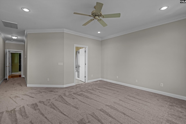 132 Magnolia Key Dr, Chapin, SC 29036 - carpeted empty room with crown molding, baseboards, a ceiling fan, and recessed lighting