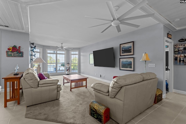 132 Magnolia Key Dr, Chapin, SC 29036 - living area with a ceiling fan, light tile patterned floors, and baseboards