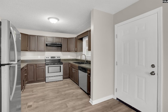 220 Colchester Dr, Columbia, SC 29223 - kitchen featuring stainless steel appliances, a sink, under cabinet range hood, light wood-type flooring, and a textured ceiling