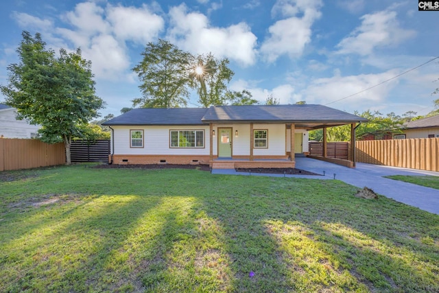 3509 Baywater Dr, Columbia, SC 29209 - view of front of property with a porch, a carport, concrete driveway, and crawl space