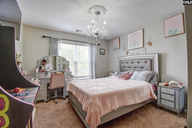 113 Dutch Oaks Dr, Irmo, SC 29063 - bedroom with a chandelier, light colored carpet, a textured ceiling, and a desk