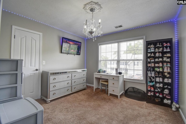 113 Dutch Oaks Dr, Irmo, SC 29063 - carpeted home office with a chandelier, a textured ceiling, and baseboards