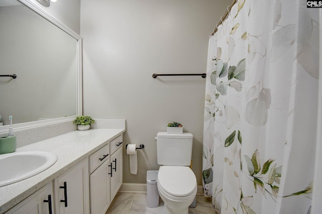 113 Dutch Oaks Dr, Irmo, SC 29063 - bathroom with vanity, toilet, marble look tile flooring, and curtained shower