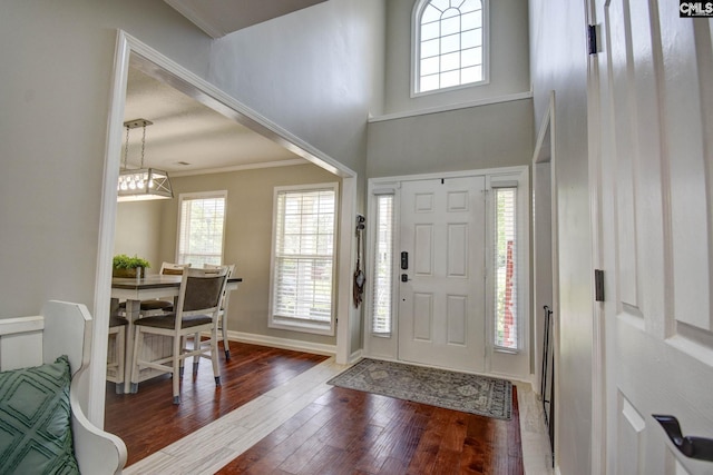 113 Dutch Oaks Dr, Irmo, SC 29063 - foyer with wood finished floors, ornamental molding, baseboards, and a high ceiling