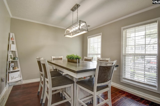 113 Dutch Oaks Dr, Irmo, SC 29063 - dining space with baseboards, crown molding, wood-type flooring, and a textured ceiling