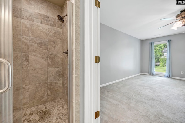 101 Stephenson Ln, Columbia, SC 29212 - full bathroom featuring a stall shower, baseboards, and ceiling fan