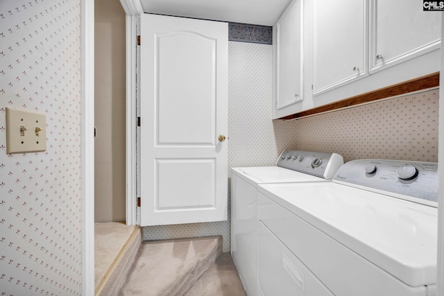 101 Stephenson Ln, Columbia, SC 29212 - washroom with washer and clothes dryer, wallpapered walls, and cabinet space