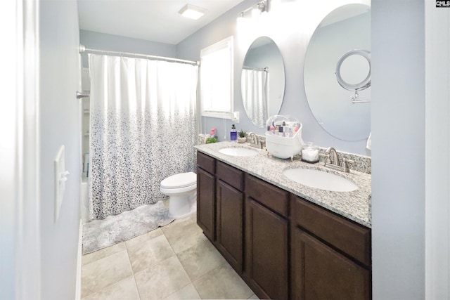542 Pineberry Ct, West Columbia, SC 29170 - full bath with double vanity, toilet, shower / tub combo with curtain, and tile patterned flooring