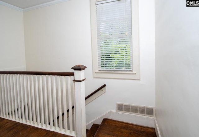 111 Southwood Dr, Columbia, SC 29205 - staircase with crown molding and wood finished floors
