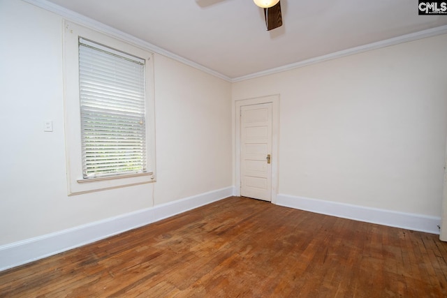 111 Southwood Dr, Columbia, SC 29205 - empty room featuring wood finished floors, a ceiling fan, baseboards, and crown molding