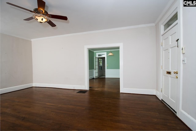 111 Southwood Dr, Columbia, SC 29205 - unfurnished room featuring ceiling fan, wood finished floors, ornamental molding, and baseboards