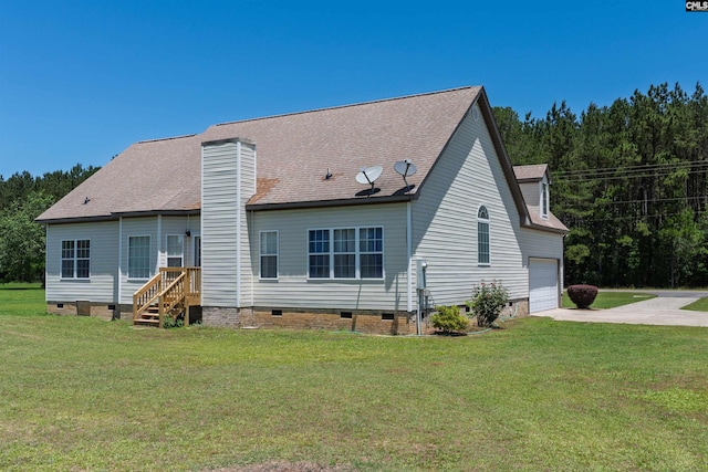 6126 Slab Landing Dr, Cope, SC 29038 - rear view of house featuring crawl space, driveway, a yard, and a chimney