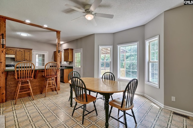 198 Beaver Creek Cir, Lugoff, SC 29078 - dining room with a textured ceiling, ceiling fan, recessed lighting, and baseboards
