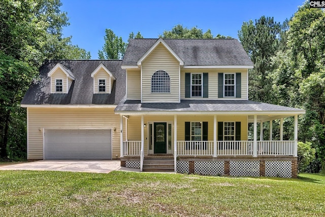 198 Beaver Creek Cir, Lugoff, SC 29078 - view of front facade with a porch, a front lawn, driveway, and a shingled roof