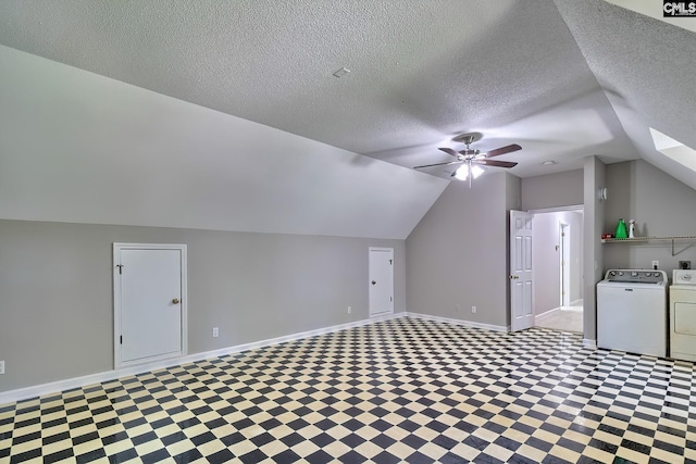 198 Beaver Creek Cir, Lugoff, SC 29078 - bonus room with washer and dryer, lofted ceiling, a ceiling fan, tile patterned floors, and baseboards