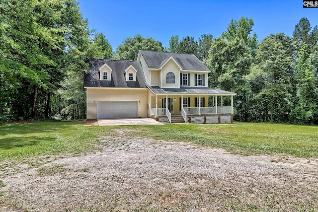 198 Beaver Creek Cir, Lugoff, SC 29078 - colonial-style house with covered porch, driveway, a front lawn, and a garage